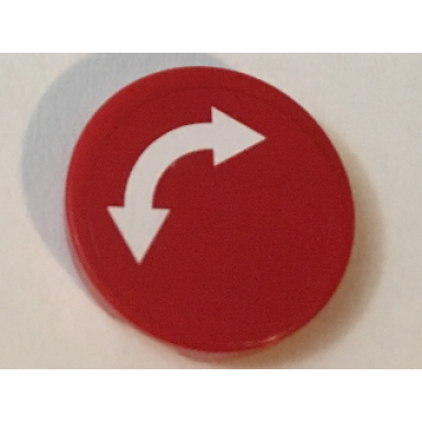 red tile round 2 x 2 with white curved arrow double on red background pattern sticker - set 60022