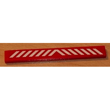 red tile 1 x 8 with white chevron and danger stripes pattern sticker - set 6598