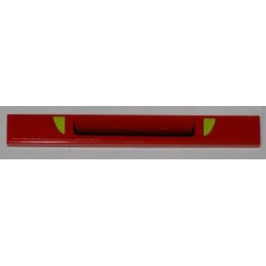 red tile 1 x 8 with air intake and 2 lime triangular shapes pattern sticker - set 7967