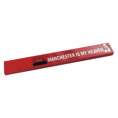 red tile 1 x 8 with yellow stars over black skyline white manchester is my heaven and picture of sir matt busby pattern sticker - set 10272