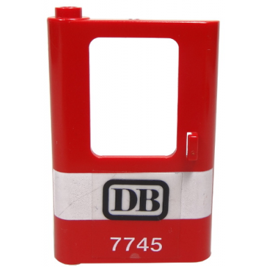 red door 1 x 4 x 5 train left thin support at bottom with white stripe and db 7745 pattern sticker - set 7745