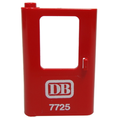 red door 1 x 4 x 5 train left thin support at bottom with white db 7725 pattern sticker - set 7725
