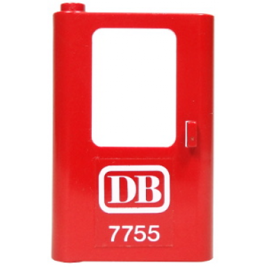 red door 1 x 4 x 5 train left thin support at bottom with white db 7755 pattern sticker - set 7755