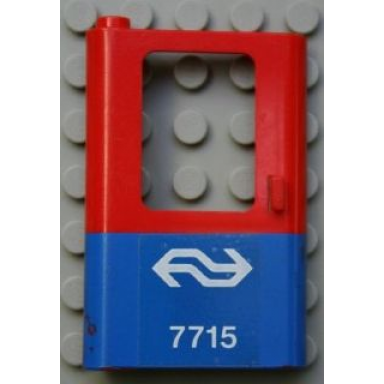 red door 1 x 4 x 5 train left thin support at bottom with blue bottom half and dutch ns 7715 pattern sticker - set 7715