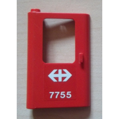red door 1 x 4 x 5 train left thin support at bottom with white double arrow swiss federal railways and 7755 pattern sticker - set 7755
