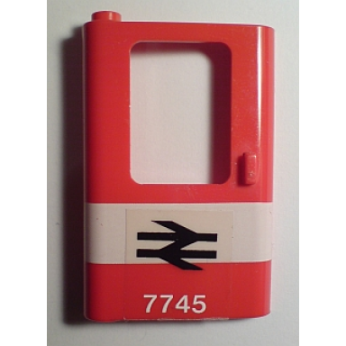 red door 1 x 4 x 5 train left thin support at bottom with white stripe and british railways 7745 pattern sticker - set 7745