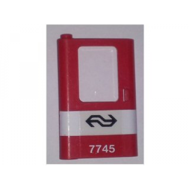 red door 1 x 4 x 5 train left thin support at bottom with white stripe and dutch ns 7745 pattern sticker - set 7745