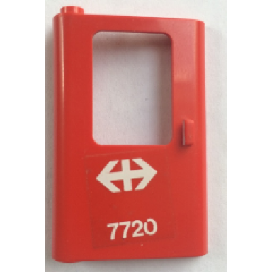 red door 1 x 4 x 5 train left thin support at bottom with white double arrow swiss federal railways and 7720 pattern sticker - set 7720