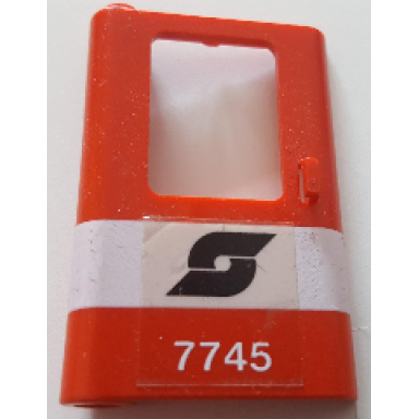 red door 1 x 4 x 5 train left thin support at bottom with white stripe and austrian railways logo and 7745 pattern sticker - set 7745