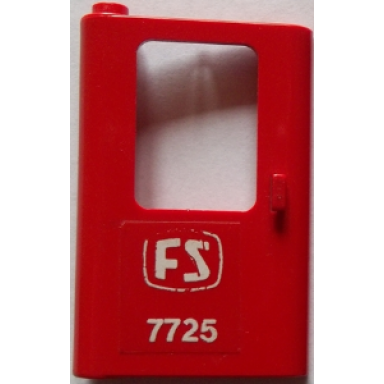 red door 1 x 4 x 5 train left thin support at bottom with white fs 7725 pattern sticker - set 7725