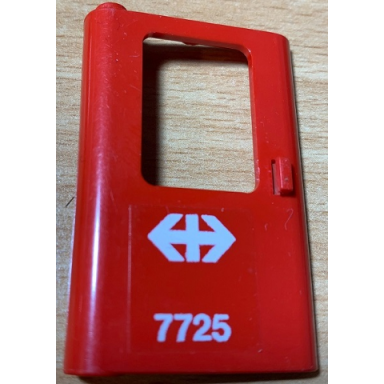 red door 1 x 4 x 5 train left thin support at bottom with white double arrow swiss federal railways and 7725 pattern sticker - set 7725