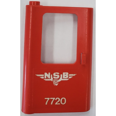 red door 1 x 4 x 5 train left thin support at bottom with white nsb 7720 pattern sticker - set 7720