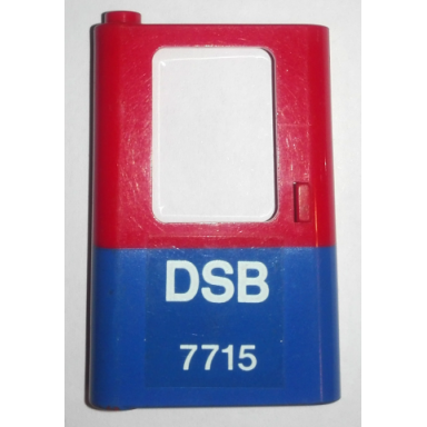 red door 1 x 4 x 5 train left thin support at bottom with blue bottom half and white dsb 7715 pattern sticker - set 7715