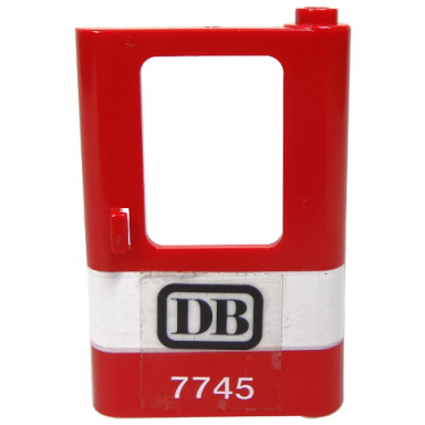 red door 1 x 4 x 5 train right thin support at bottom with white stripe and db 7745 pattern sticker - set 7745