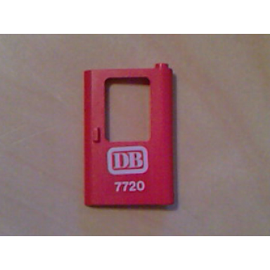 red door 1 x 4 x 5 train right thin support at bottom with white db 7720 pattern sticker - set 7720