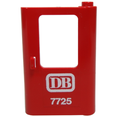 red door 1 x 4 x 5 train right thin support at bottom with white db 7725 pattern sticker - set 7725