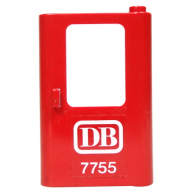 red door 1 x 4 x 5 train right thin support at bottom with white db 7755 pattern sticker - set 7755