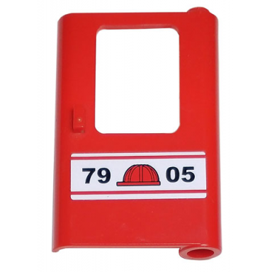red door 1 x 4 x 5 train right thin support at bottom with red construction helmet and 7905 pattern sticker - set 7905