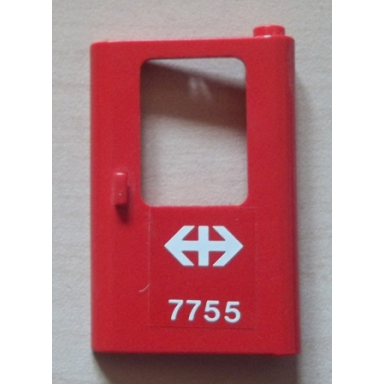 red door 1 x 4 x 5 train right thin support at bottom with white double arrow swiss federal railways and 7755 pattern sticker - set 7755