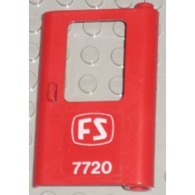 red door 1 x 4 x 5 train right thin support at bottom with white fs 7720 pattern sticker - set 7720