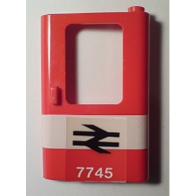 red door 1 x 4 x 5 train right thin support at bottom with white stripe and british railways 7745 pattern sticker - set 7745