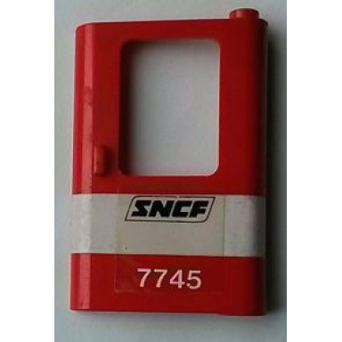 red door 1 x 4 x 5 train right thin support at bottom with white stripe and sncf 7745 pattern sticker - set 7745