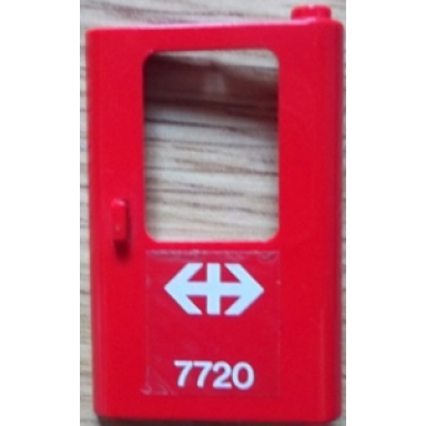 red door 1 x 4 x 5 train right thin support at bottom with white double arrow swiss federal railways and 7720 pattern sticker - set 7720