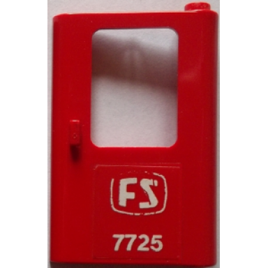 red door 1 x 4 x 5 train right thin support at bottom with white fs 7725 pattern sticker - set 7725