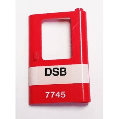 red door 1 x 4 x 5 train right thin support at bottom with white stripe and dsb 7745 pattern sticker - set 7745