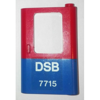 red door 1 x 4 x 5 train right thin support at bottom with blue bottom half and white dsb 7715 pattern sticker - set 7715