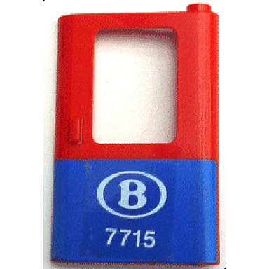 red door 1 x 4 x 5 train right thin support at bottom with blue bottom half and belgian train logo and 7715 pattern sticker - set 7715