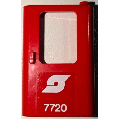 red door 1 x 4 x 5 train right thin support at bottom with white austrian railways logo and 7720 pattern sticker - set 7720