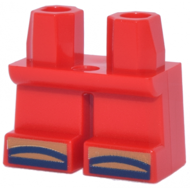 red legs short with medium nougat feet with dark blue sandals straps and soles pattern