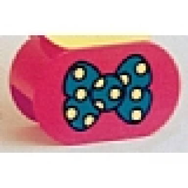 red duplo brick 2 x 4 x 2 rounded ends with blue bow tie with yellow spots pattern