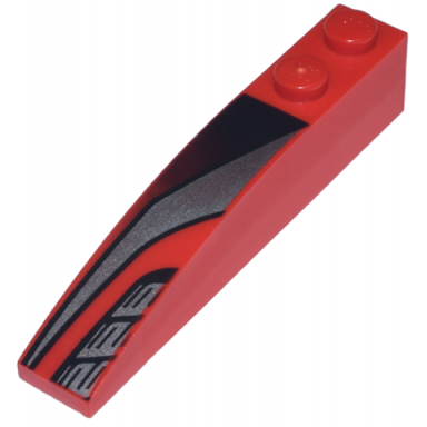 red slope curved 6 x 1 with silver and black pattern model left side