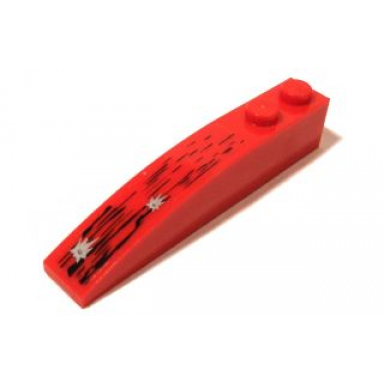 red slope curved 6 x 1 with black damage and bullet holes pattern sticker - set 5973