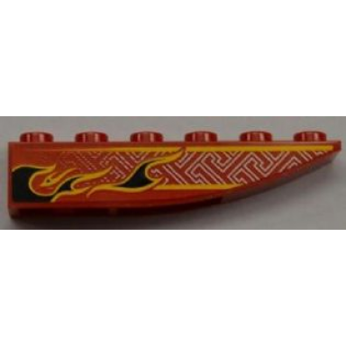 red slope curved 6 x 1 inverted with black flames and geometric pattern model left sticker - set 8227