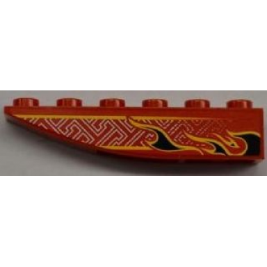 red slope curved 6 x 1 inverted with black flames and geometric pattern model right sticker - set 8227