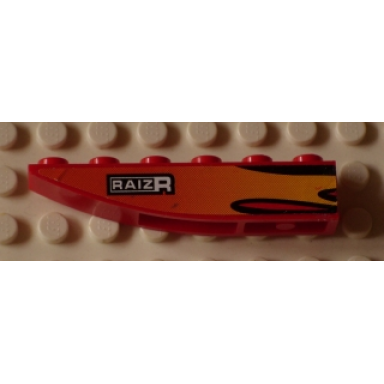red slope curved 6 x 1 inverted with orange and yellow marbled flames and raizr pattern model left side sticker - set 8897