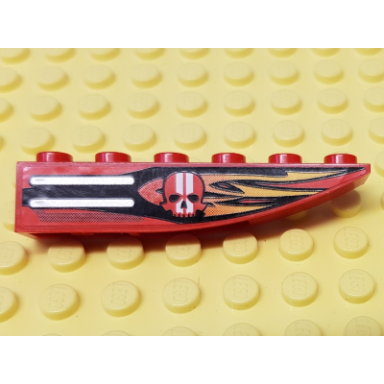 red slope curved 6 x 1 inverted with black and orange flames and red skull with white stripes pattern model left side sticker - set 8863