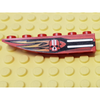 red slope curved 6 x 1 inverted with black and orange flames and red skull with white stripes pattern model right side sticker - set 8863