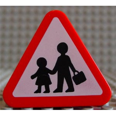 red duplo brick 1 x 3 x 2 triangle road sign with pedestrian crossing warning pattern