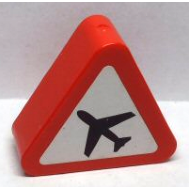 red duplo brick 1 x 3 x 2 triangle road sign with black airplane on white pattern sticker - set 7840