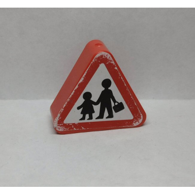 red duplo brick 1 x 3 x 2 triangle road sign with pedestrian crossing warning pattern sticker - sets 9207 9211