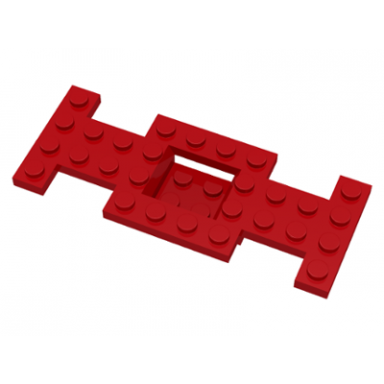 red vehicle base 4 x 10 x 2 3 with 2 x 2 recessed center with smooth underside no center hole