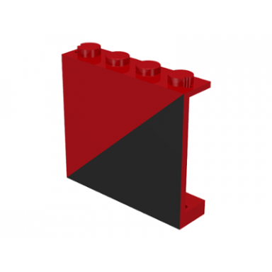red panel 1 x 4 x 3 - solid studs with diagonal 1 2 black pattern left