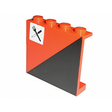 red panel 1 x 4 x 3 - solid studs with diagonal 1 2 black pattern left with fork and knife pattern sticker - set 7745