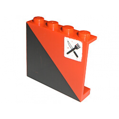 red panel 1 x 4 x 3 - solid studs with diagonal 1 2 black pattern right with fork and knife pattern sticker - set 7745
