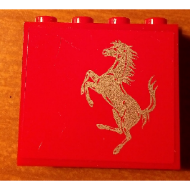 red panel 1 x 4 x 3 - hollow studs with ferrari logo silver horse on red background pattern model left side sticker - sets 8153 8155