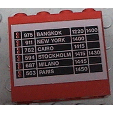 red panel 1 x 4 x 3 with schedule pattern 2 on both sides stickers - set 6396
